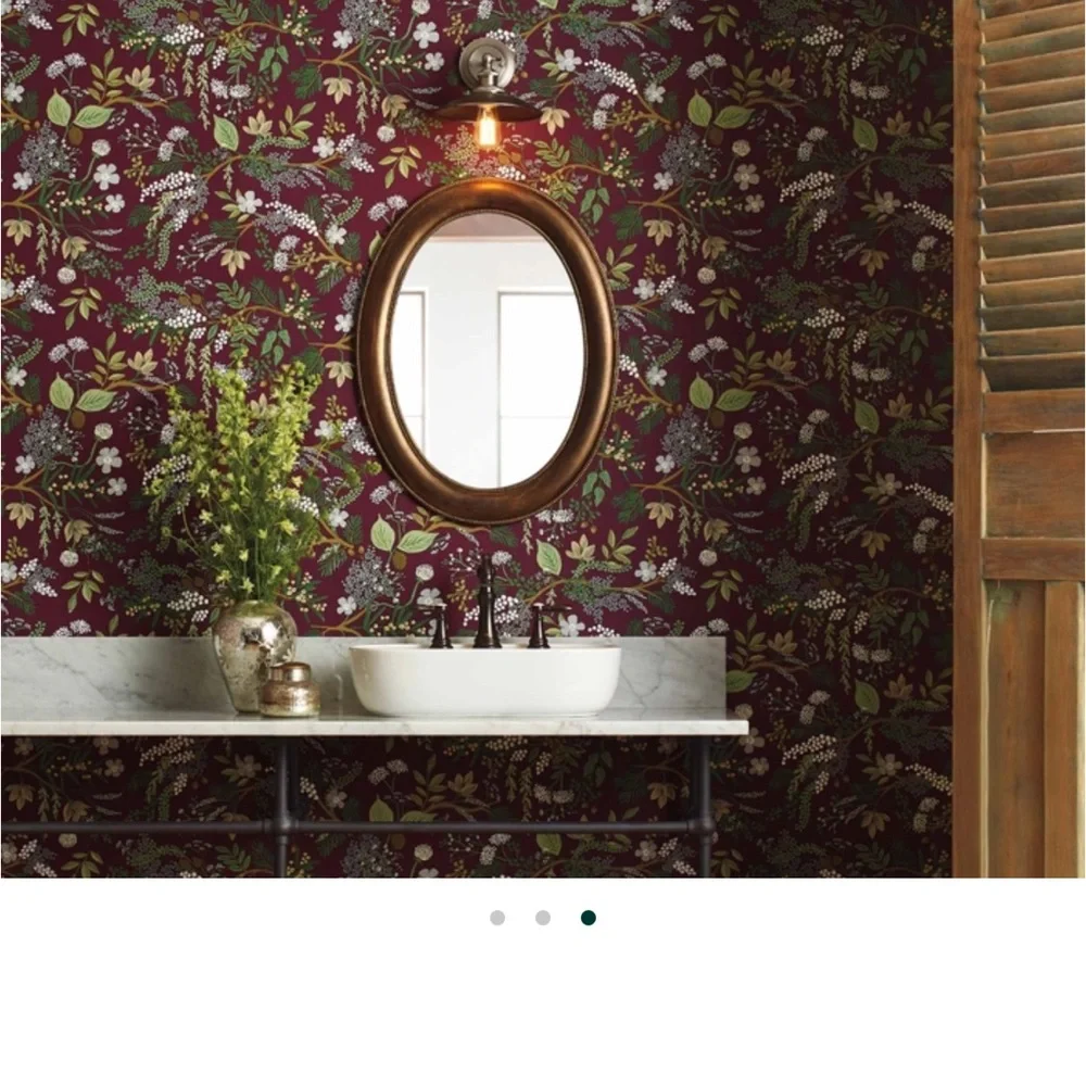 Rifle Paper Co. Burgundy and Green Floral Wallpaper